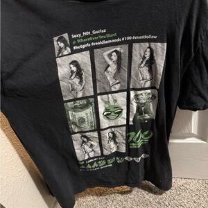 Black Graphic Tee with Green & White Print
